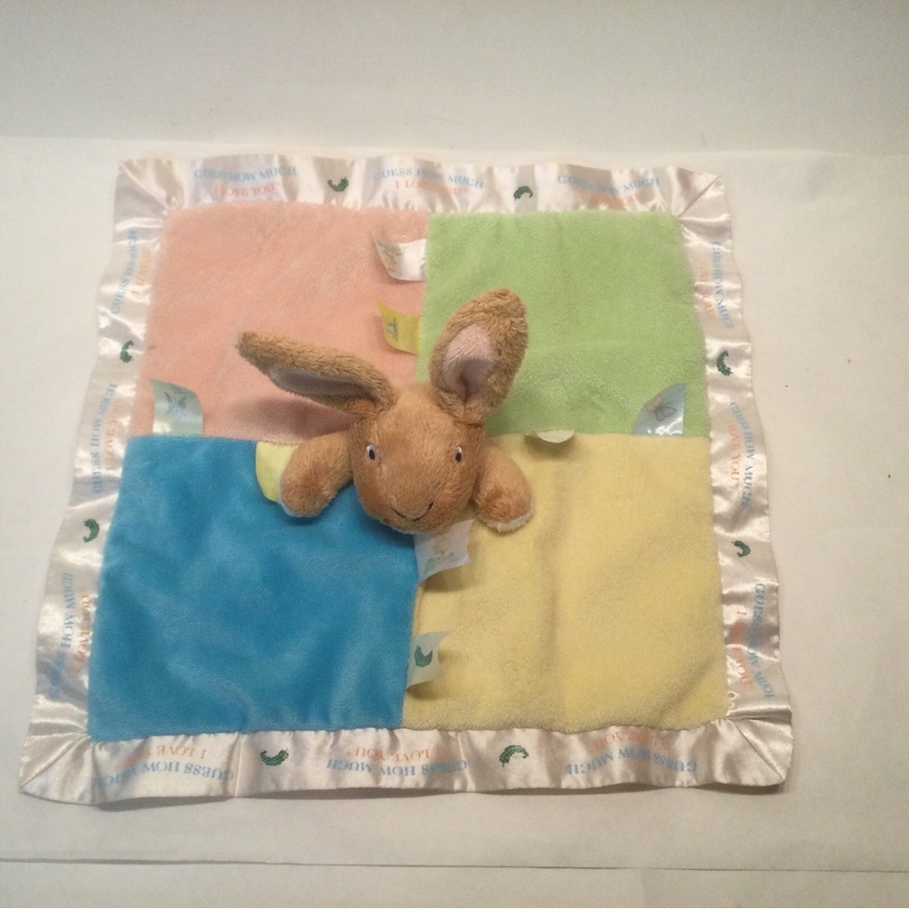 Guess How Much I Love You Bunny Baby Security Lovey Rabbit Tags Patchwork 13”.